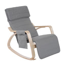 Wooden Rocking Chair Lounge Recliner Relaxing Seat W/Adjustable Footrest & Side Pocket-Grey