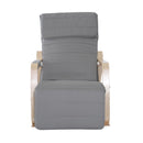 Wooden Rocking Chair Lounge Recliner Relaxing Seat W/Adjustable Footrest & Side Pocket-Grey