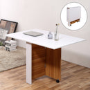 Folding Drop Leaf Table Dining Mobile Writing Desk W/ Casters-Teak/White Colour