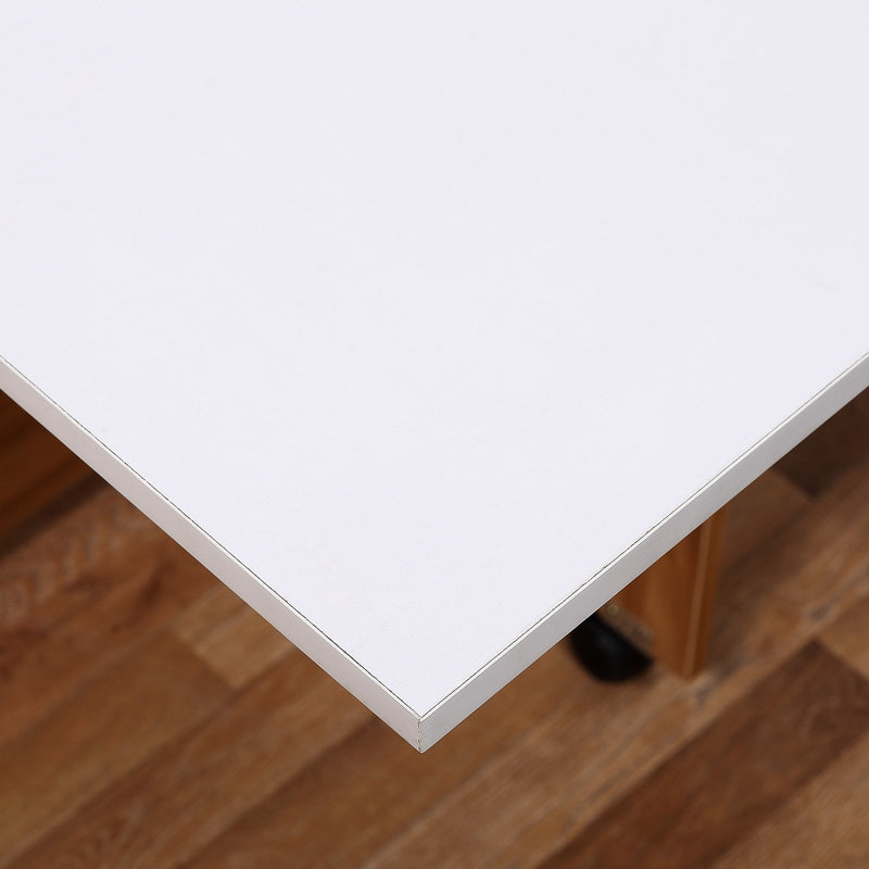 Folding Drop Leaf Table Dining Mobile Writing Desk W/ Casters-Teak/White Colour