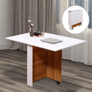 Folding Drop Leaf Table Dining Mobile Writing Desk W/ Casters-Teak/White Colour