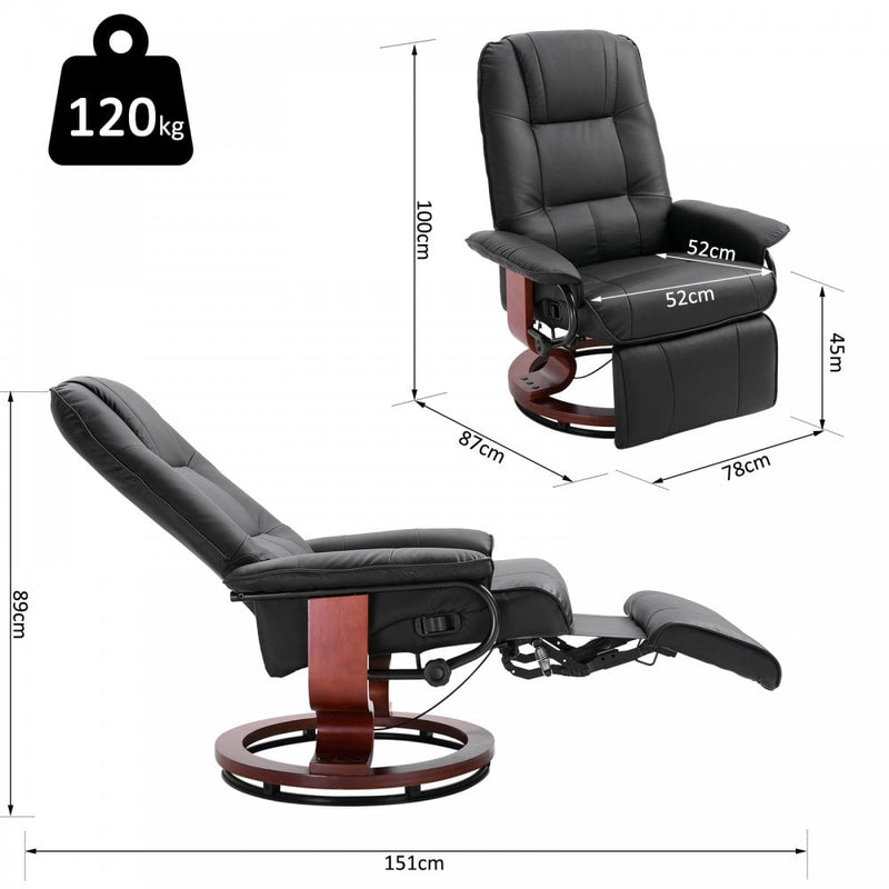 Recliner Chair, PU Leather, 100H cm-Black