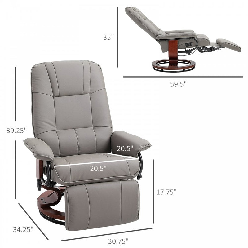 PU Leather Armchair Ergonomic Office Recliner Sofa Chair Plush Lounger Grey