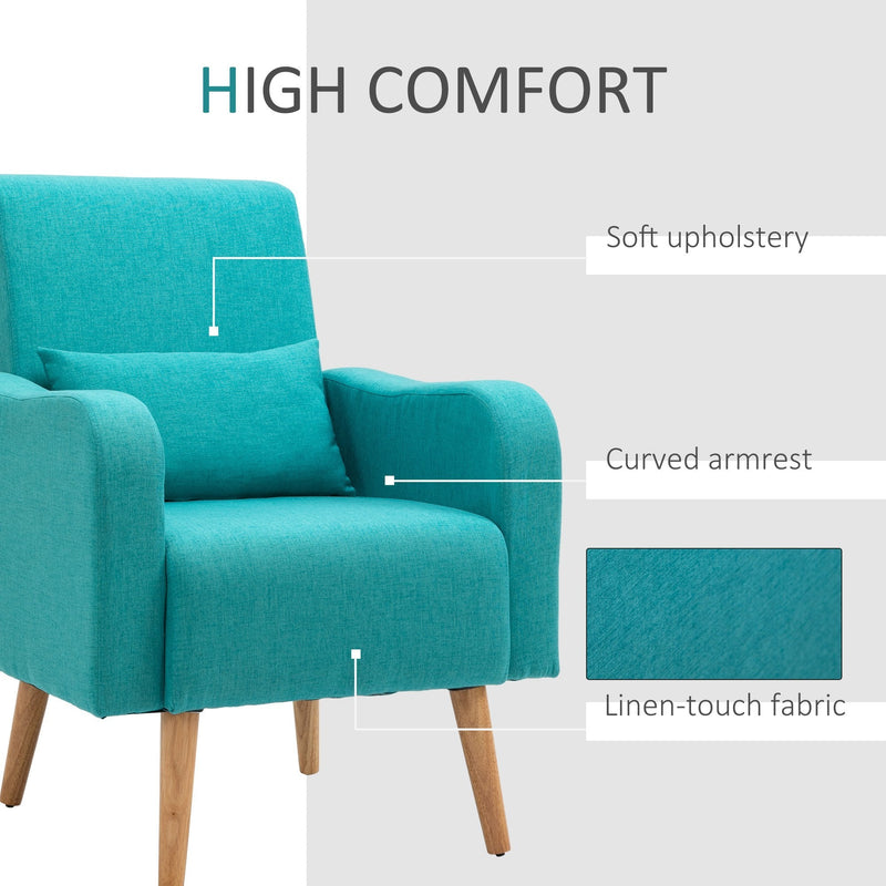 Nordic Armchair Sofa Chair, 72W x 77D x 93Hcm-Teal