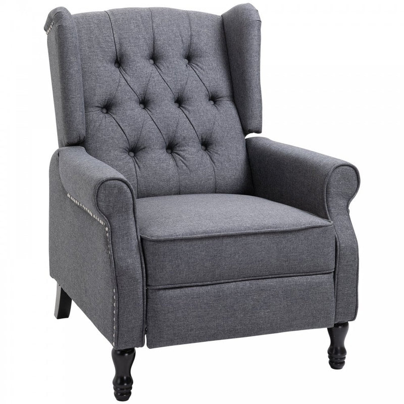 160 Reclining Armchair Single Sofa Chair w/ Retractable Footrest in Linen Deep Grey