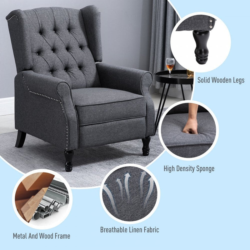 160 Reclining Armchair Single Sofa Chair w/ Retractable Footrest in Linen Deep Grey