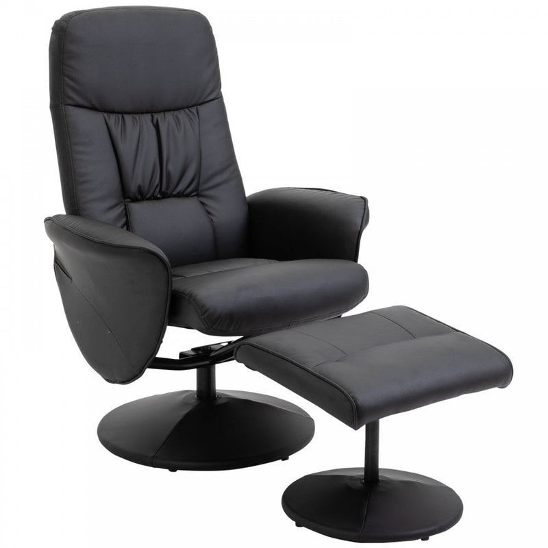 Executive Recliner Chair High Back and Footstool Armchair Lounge Seat - Black