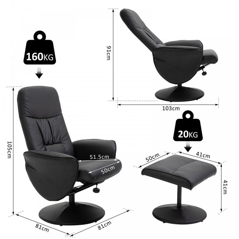 Executive Recliner Chair High Back and Footstool Armchair Lounge Seat - Black
