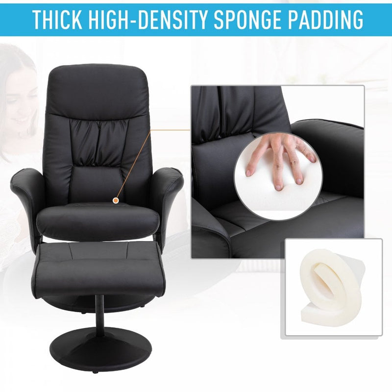 Executive Recliner Chair High Back and Footstool Armchair Lounge Seat - Black