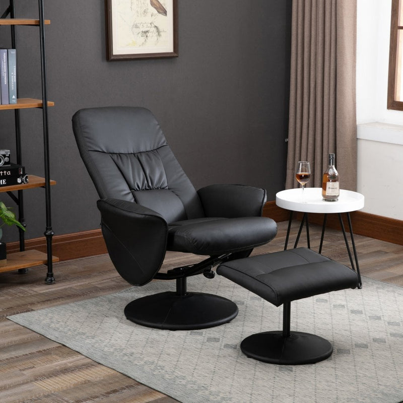 Executive Recliner Chair High Back and Footstool Armchair Lounge Seat - Black