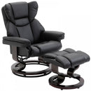 PU Leather Padded Manual Reclining Armchair with Footstool - Black