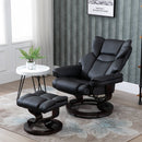 PU Leather Padded Manual Reclining Armchair with Footstool - Black
