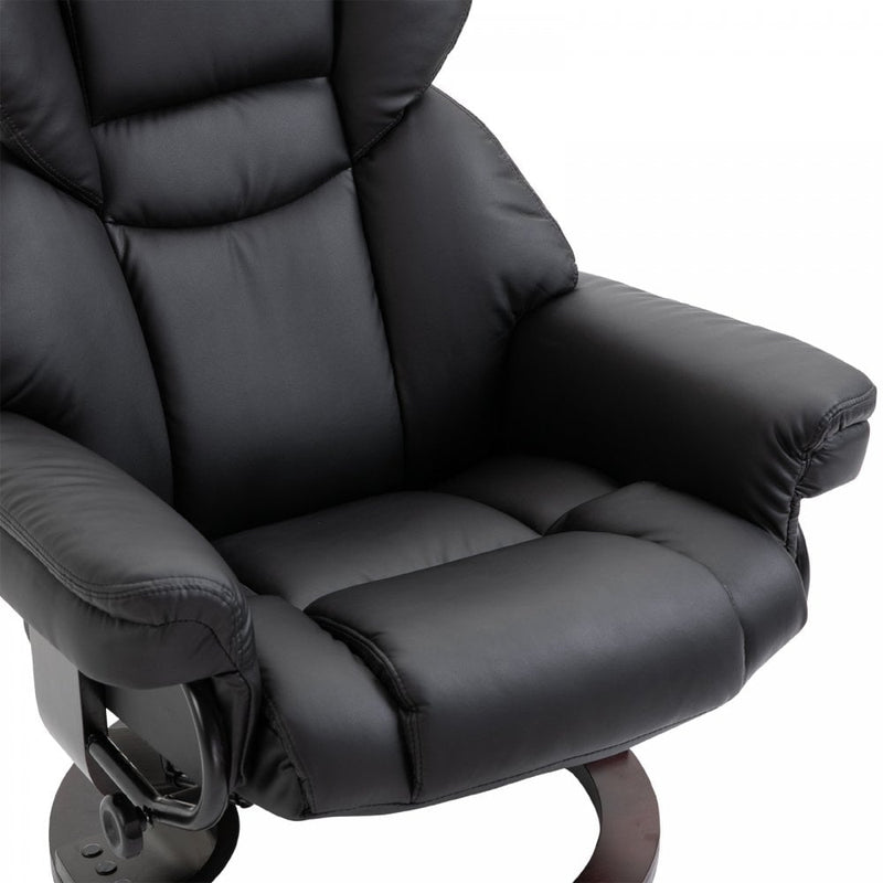 PU Leather Padded Manual Reclining Armchair with Footstool - Black