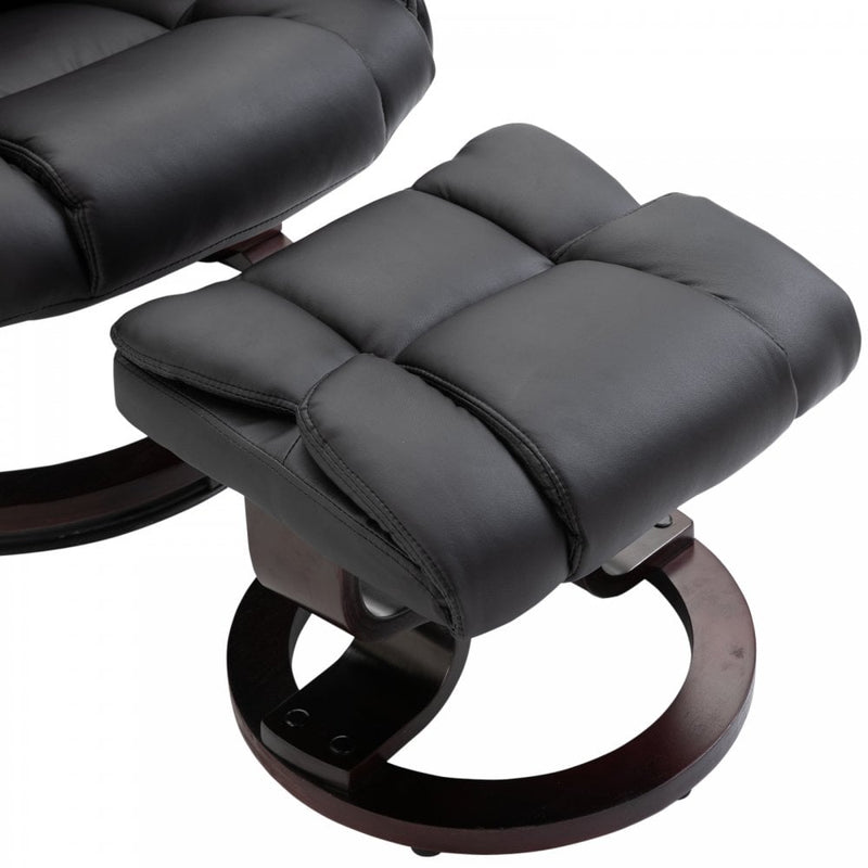 PU Leather Padded Manual Reclining Armchair with Footstool - Black