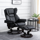PU Leather Padded Manual Reclining Armchair with Footstool - Black