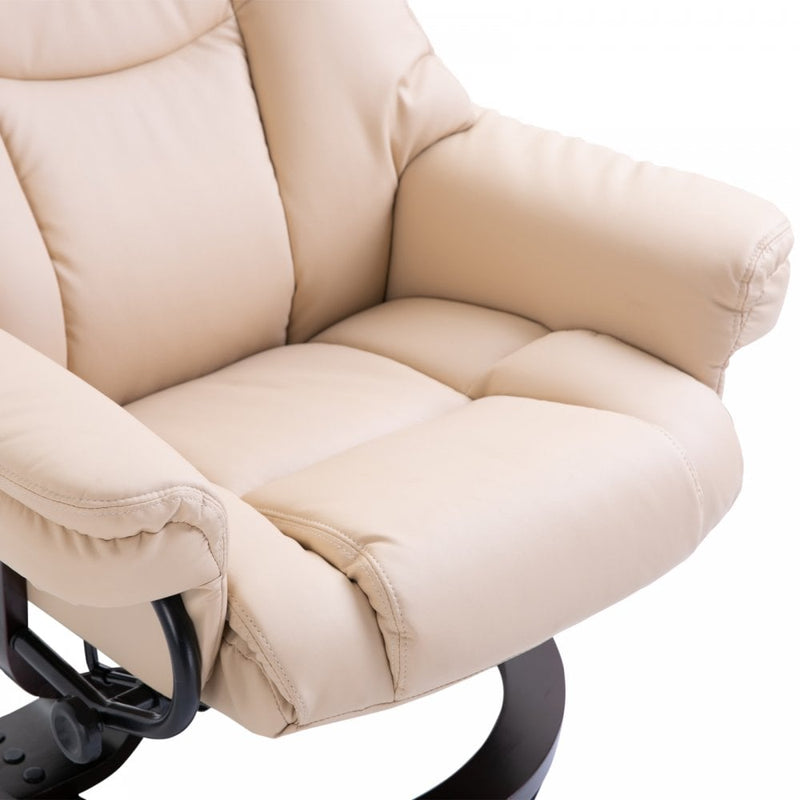 PU Leather Padded Manual Reclining Armchair with Footstool - Beige