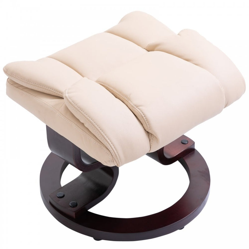 PU Leather Padded Manual Reclining Armchair with Footstool - Beige