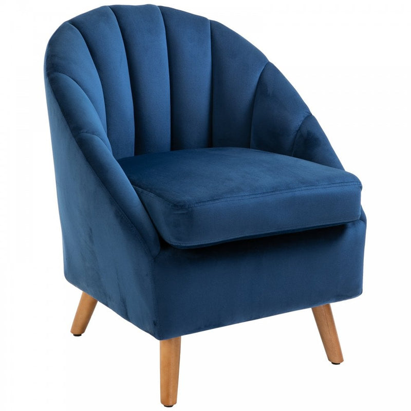 Decadent Single Lounge Chair in Velvet-Look Upholstery w/ Wooden Legs Navy