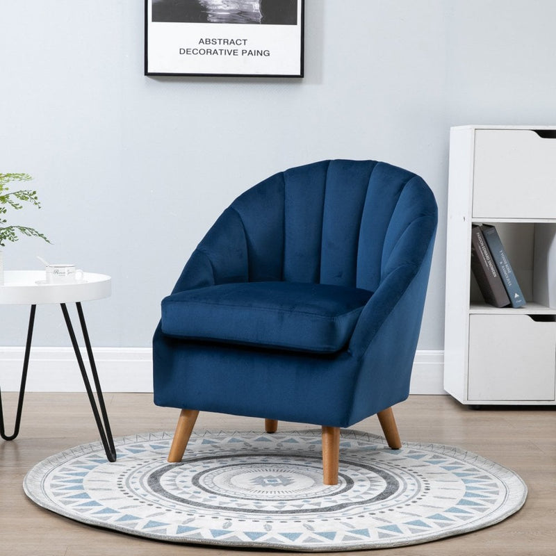 Decadent Single Lounge Chair in Velvet-Look Upholstery w/ Wooden Legs Navy