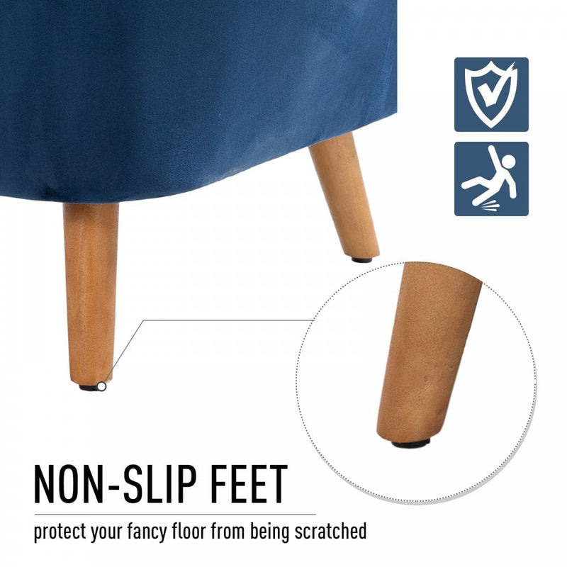 Decadent Single Lounge Chair in Velvet-Look Upholstery w/ Wooden Legs Navy