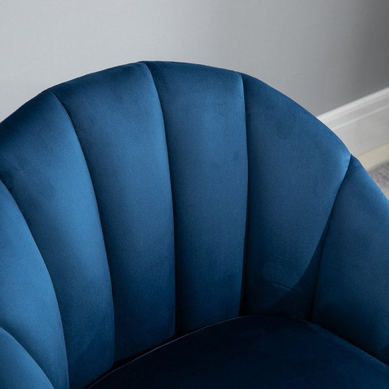 Decadent Single Lounge Chair in Velvet-Look Upholstery w/ Wooden Legs Navy