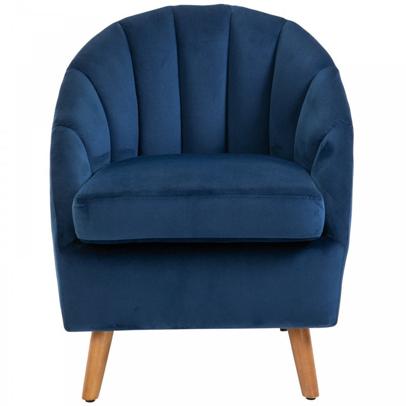 Decadent Single Lounge Chair in Velvet-Look Upholstery w/ Wooden Legs Navy