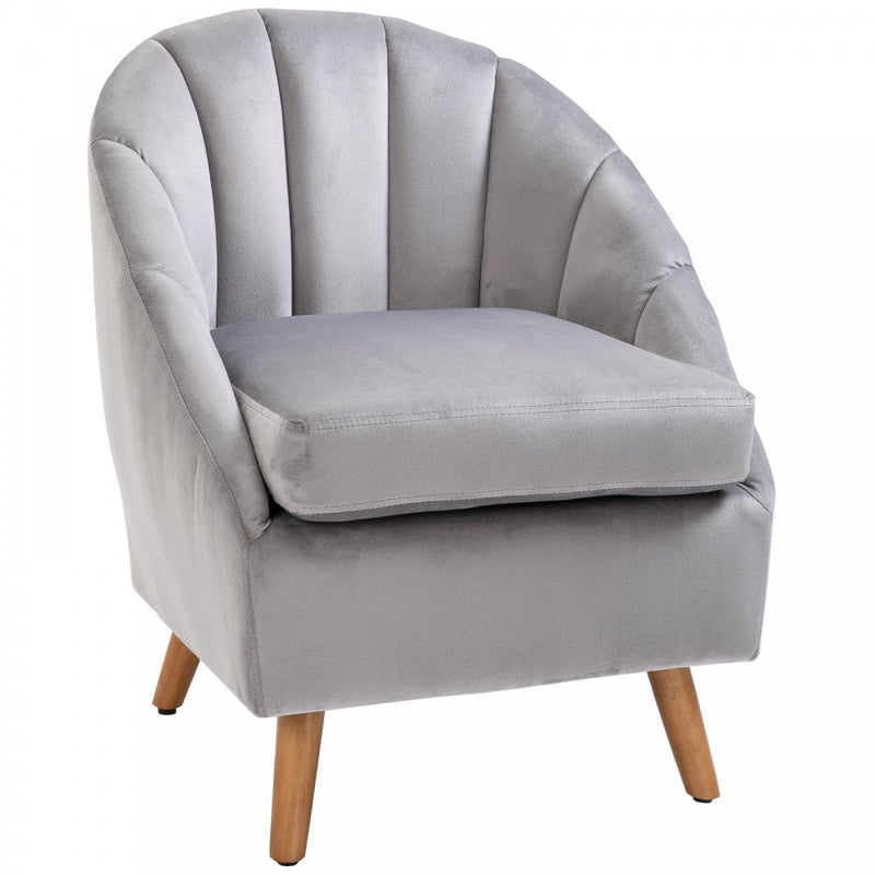 Decadent Single Lounge Chair in Velvet-Look Upholstery w/ Wooden Legs Grey