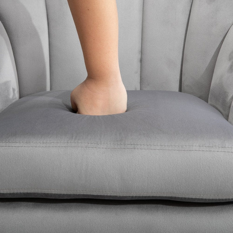 Decadent Single Lounge Chair in Velvet-Look Upholstery w/ Wooden Legs Grey