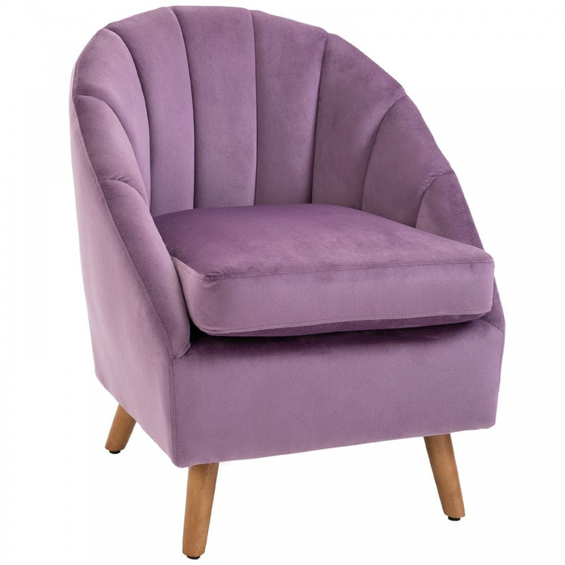 Decadent Single Lounge Chair in Velvet-Look Upholstery w/ Wooden Legs Purple