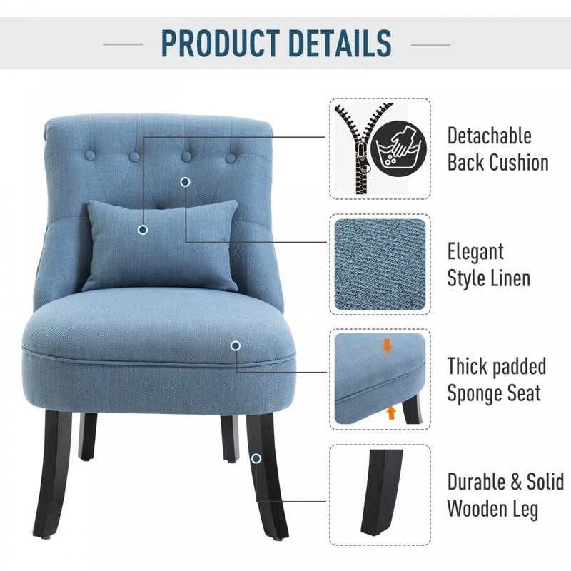 Solid Rubber Wood Tufted Single Sofa Chair w/ Pillow Blue