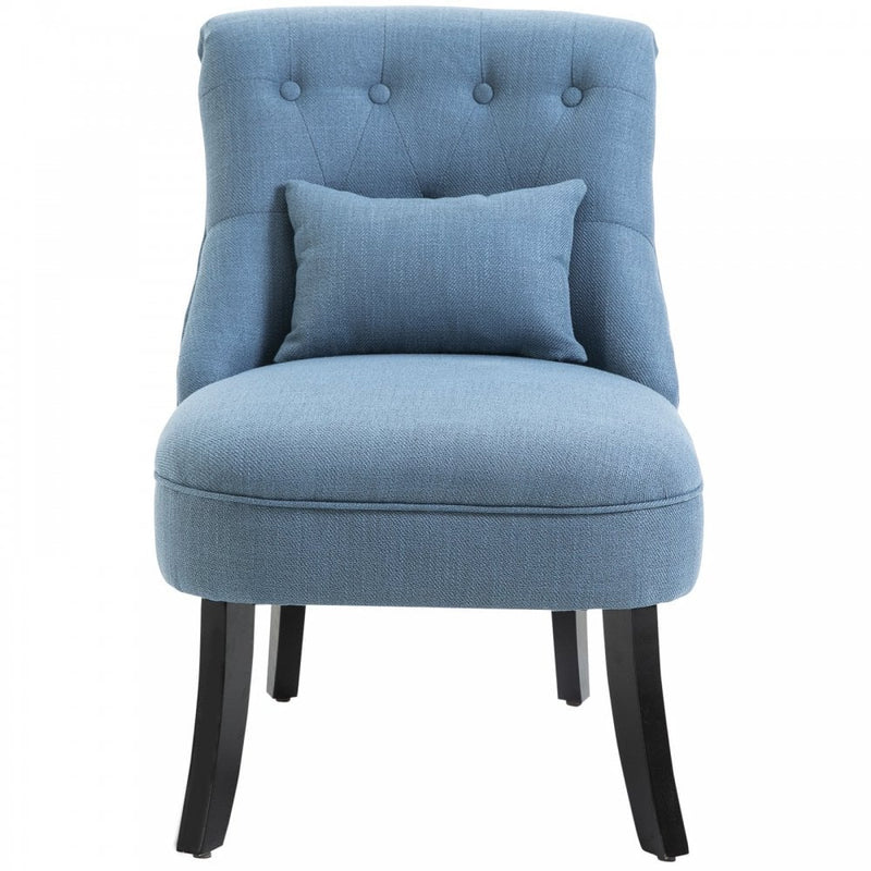 Solid Rubber Wood Tufted Single Sofa Chair w/ Pillow Blue