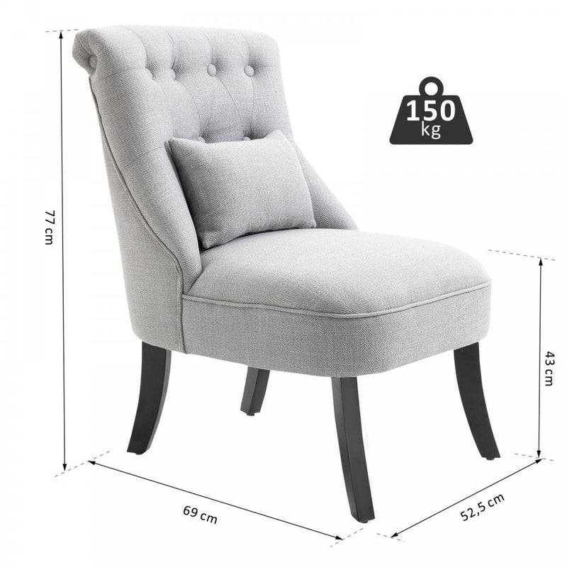 Solid Rubber Wood Tufted Single Sofa Chair with Pillow - Grey