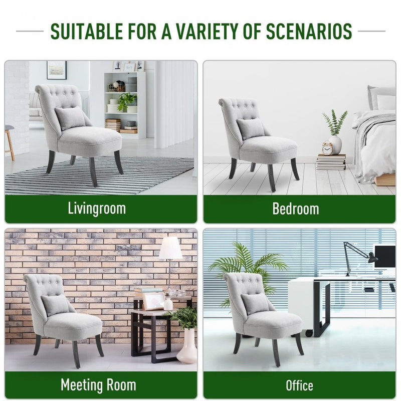 Solid Rubber Wood Tufted Single Sofa Chair with Pillow - Grey