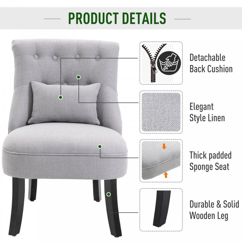 Solid Rubber Wood Tufted Single Sofa Chair with Pillow - Grey
