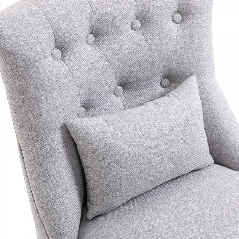 Solid Rubber Wood Tufted Single Sofa Chair with Pillow - Grey