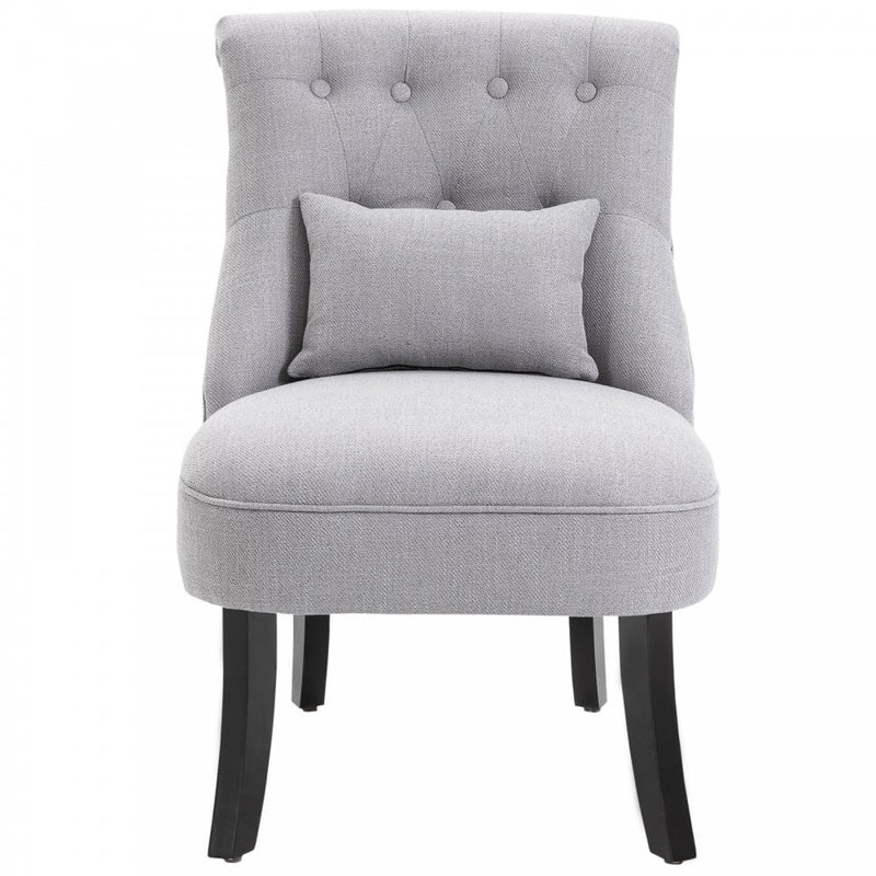 Solid Rubber Wood Tufted Single Sofa Chair with Pillow - Grey