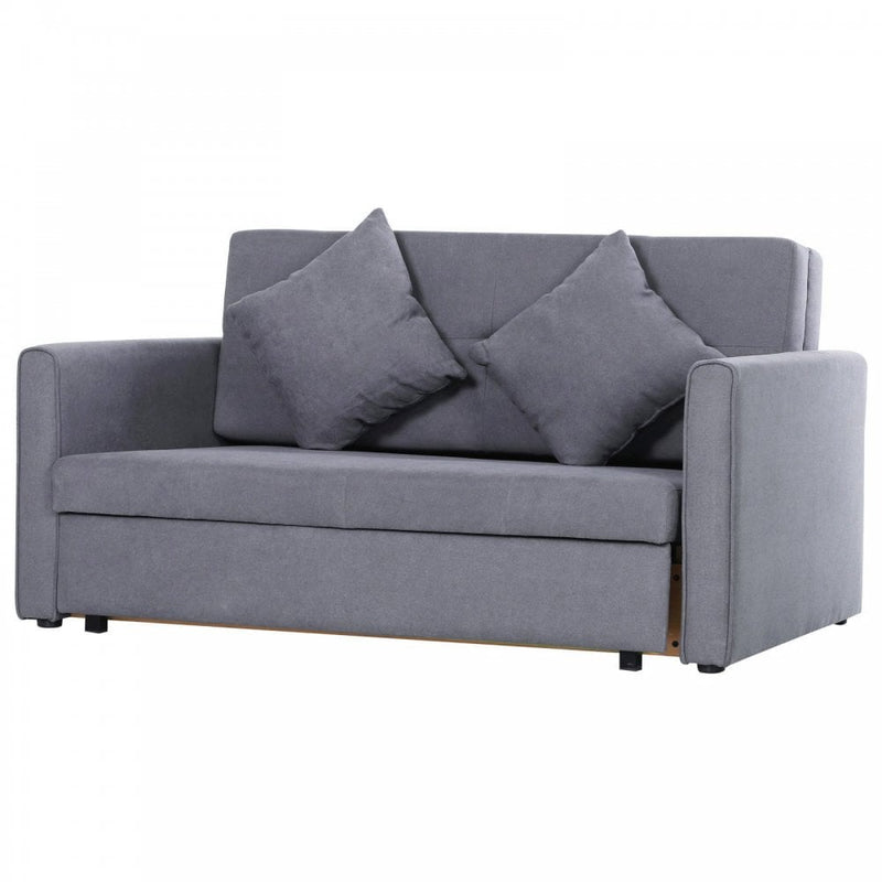 Cotton Upholstered Solid Wood 3-in-1 2-Seater Sofa Bed - Grey