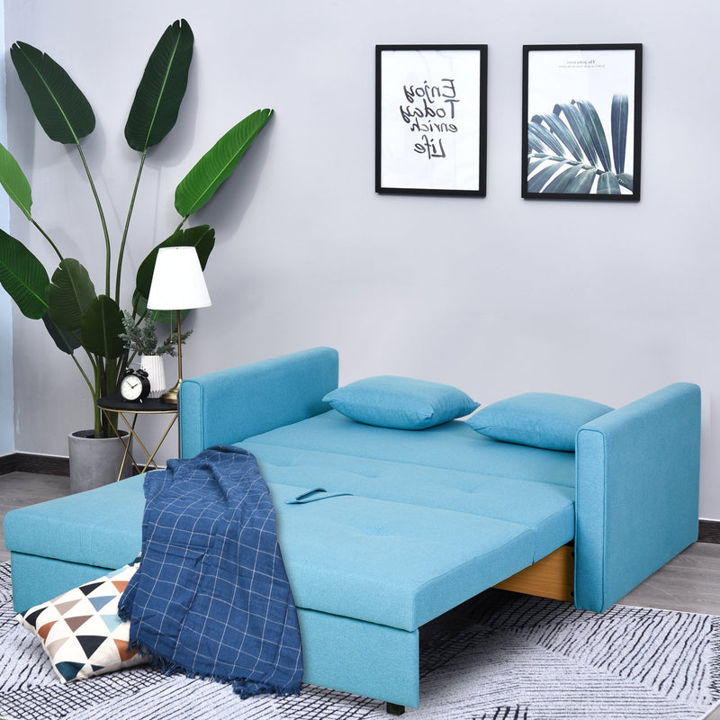Polycotton 2-Seater Sofa Bed w/ Pillows Blue