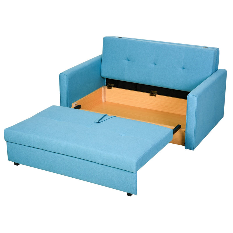 Polycotton 2-Seater Sofa Bed w/ Pillows Blue