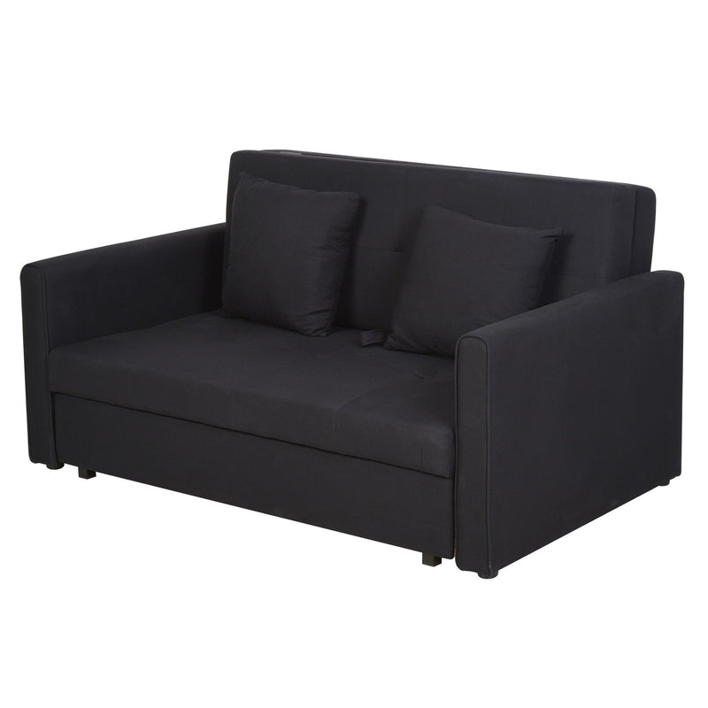 Polycotton 2-Seater Sofa Bed w/ Pillows Dark Grey
