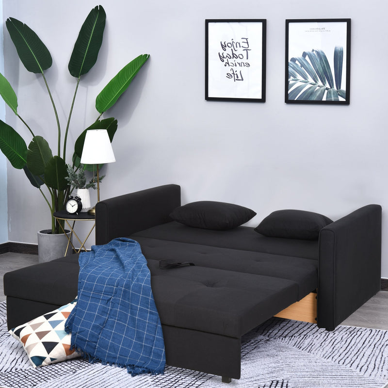 Polycotton 2-Seater Sofa Bed w/ Pillows Dark Grey