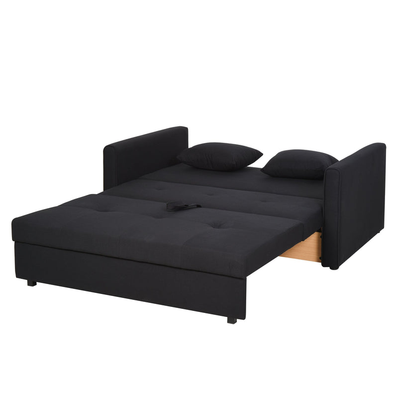 Polycotton 2-Seater Sofa Bed w/ Pillows Dark Grey