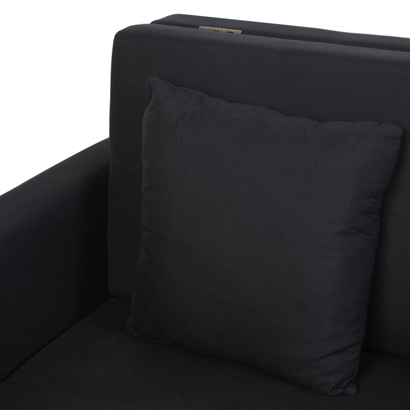 Polycotton 2-Seater Sofa Bed w/ Pillows Dark Grey