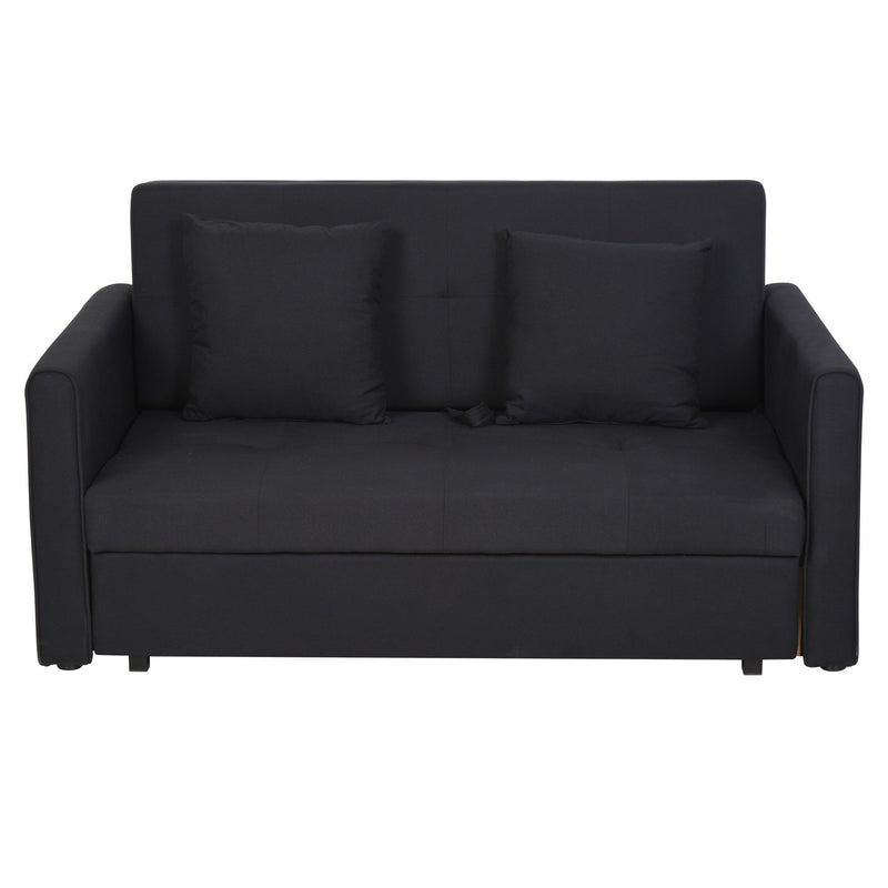 Polycotton 2-Seater Sofa Bed w/ Pillows Dark Grey