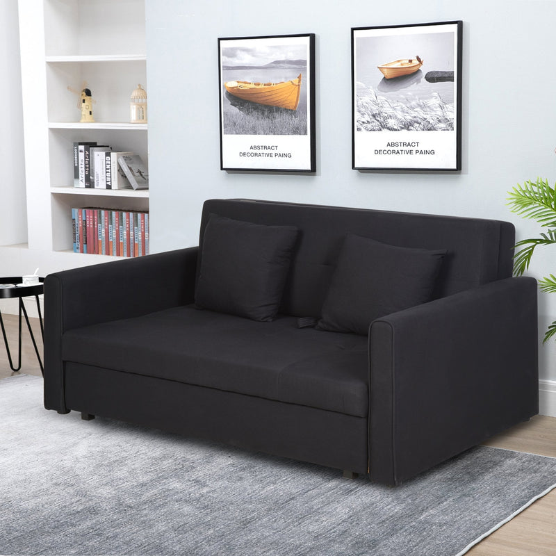 Polycotton 2-Seater Sofa Bed w/ Pillows Dark Grey