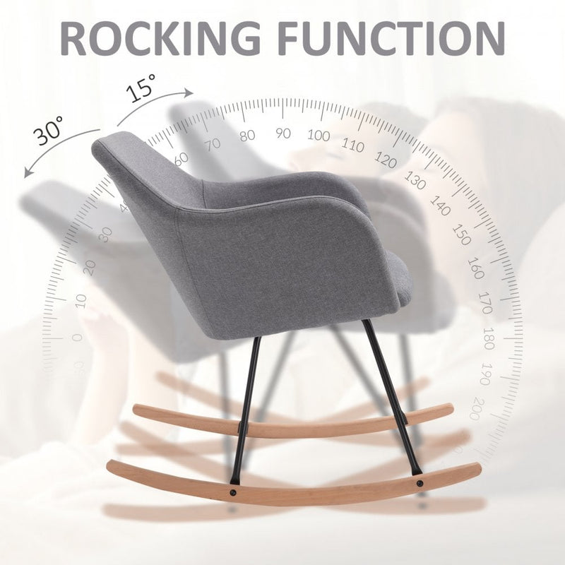 Polyester Linen Upholstered Rocking Armchair - Grey