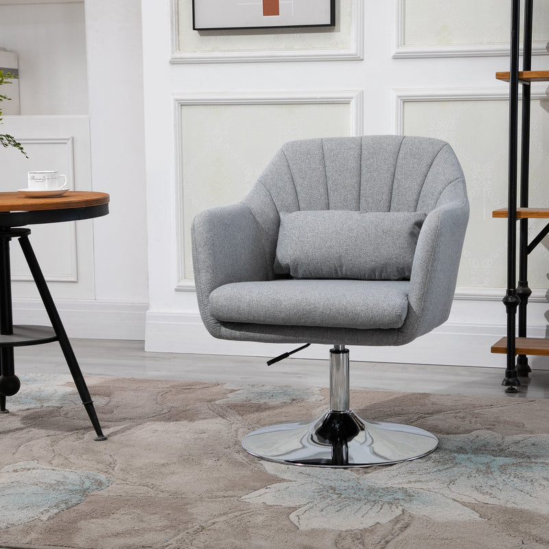 Swivel Accent Chair for Living Room Contemporary Vanity Armchair with Adjustable Height Thick Cushion Lumbar Support Armrest for Bedroom Office Light Grey Stylish Retro Linen Tub w/ Steel Frame Wide Seat
