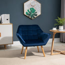 Faux Velvet Upholstered Wide Accent Chair - Blue