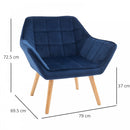 Faux Velvet Upholstered Wide Accent Chair - Blue