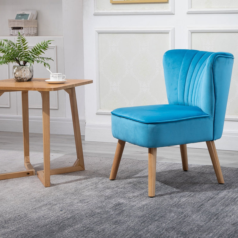 Faux Velvet Vertical Tufted Accent Chair Blue